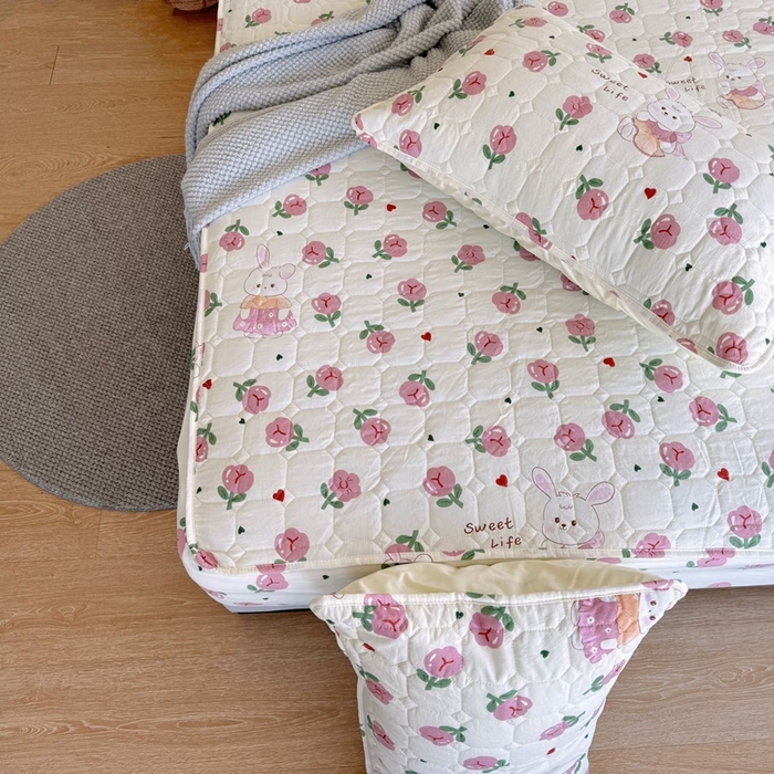 91家纺网 家纺一手货源 找家纺 兜米家居 2024新款云朵水洗纱夹棉单品床笠 郁金香