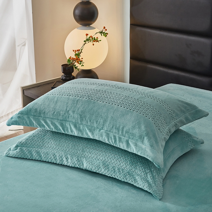 91家纺网 家纺一手货源 找家纺 绣女坊 2024新款雕花绒-大麦四件套 大麦-水绿