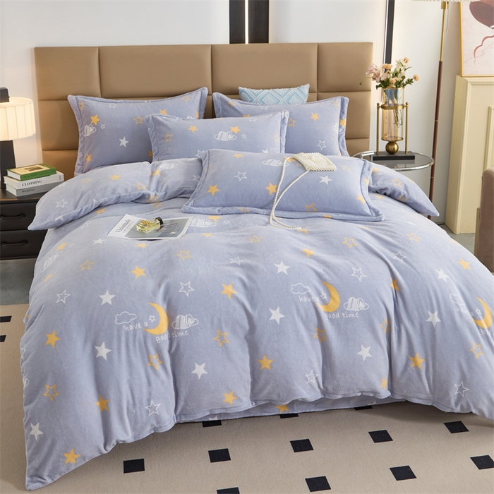 91家纺网 家纺一手货源 找家纺 优姿家纺 2025新款加厚全消光牛奶绒印花四件套 星空