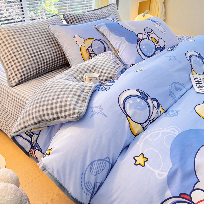 91家纺网 家纺一手货源 找家纺 2024新款全棉加牛奶绒四件套单被套系列-四件套 漫步太空