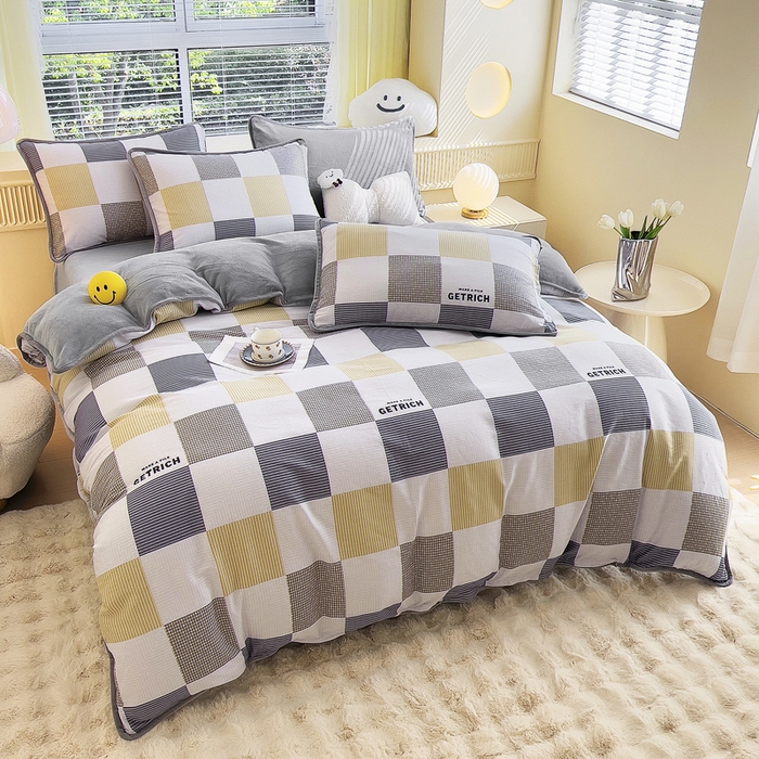 91家纺网 家纺一手货源 找家纺 2024新款全棉加牛奶绒四件套单被套系列-四件套 塞纳风尚