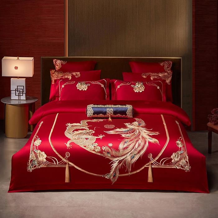 91家纺网 家纺一手货源 找家纺 宏羽纺家纺 2024新款13372纯棉婚庆套件系列 龙凤奇缘