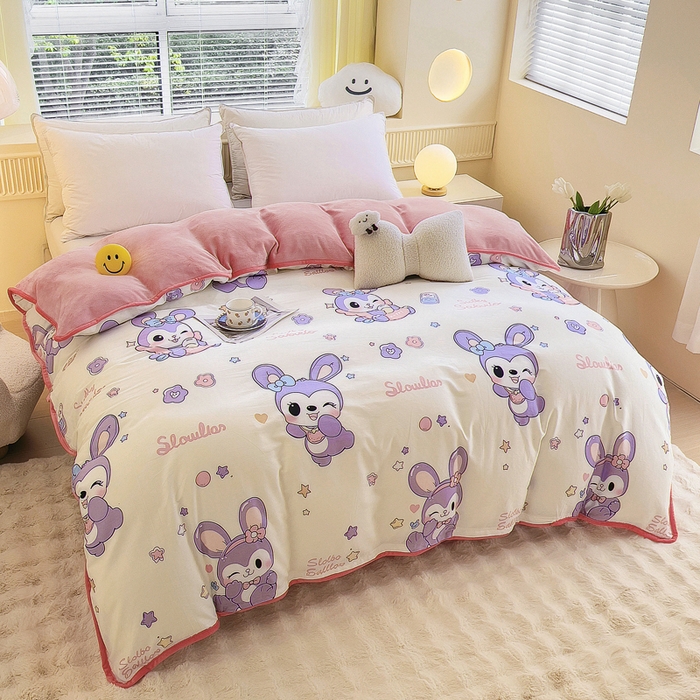 91家纺网 家纺一手货源 找家纺 2024新款全棉加牛奶绒四件套单被套系列-单被套 兔宝贝