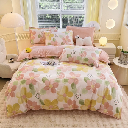 2024新款全棉加牛奶绒四件套单被套系列-四件套 恋恋花语