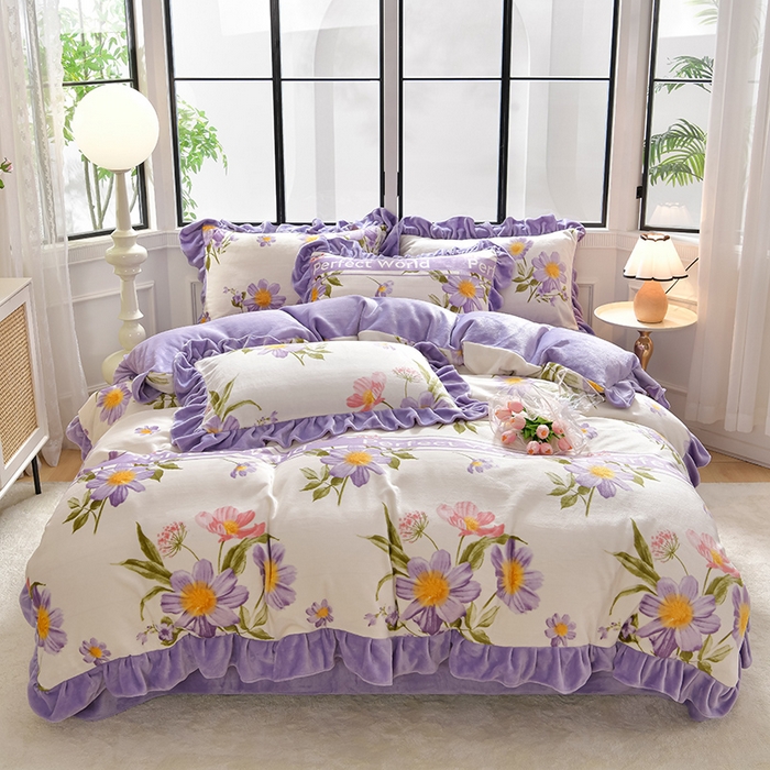 91家纺网 家纺一手货源 找家纺 妮恒美 2024新款韩版牛奶绒四件套 芳草集