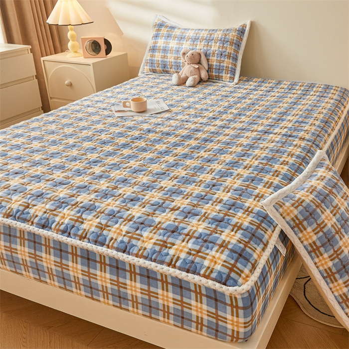 91家纺网 家纺一手货源 找家纺 兄弟坊 2024新款牛奶绒印花床护垫床笠 床垫保护套 悠闲格调-床笠款