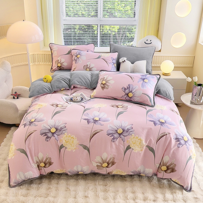 91家纺网 家纺一手货源 找家纺 2024新款全棉加牛奶绒四件套单被套系列-四件套 慕雅