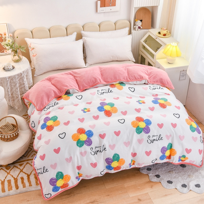 91家纺网 家纺一手货源 找家纺 2024新款全棉加牛奶绒四件套单被套系列-单被套 手绘浪漫