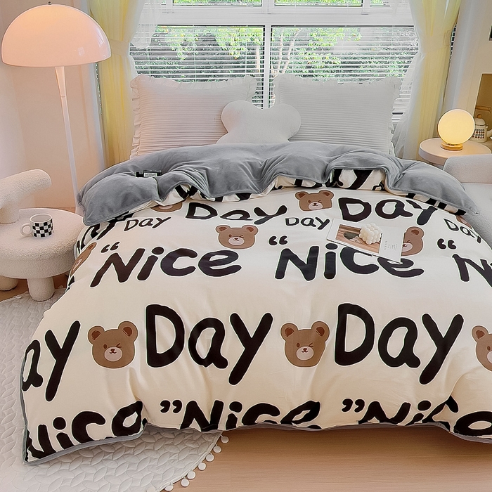 91家纺网 家纺一手货源 找家纺 2024新款全棉加牛奶绒四件套单被套系列-单被套 字母熊