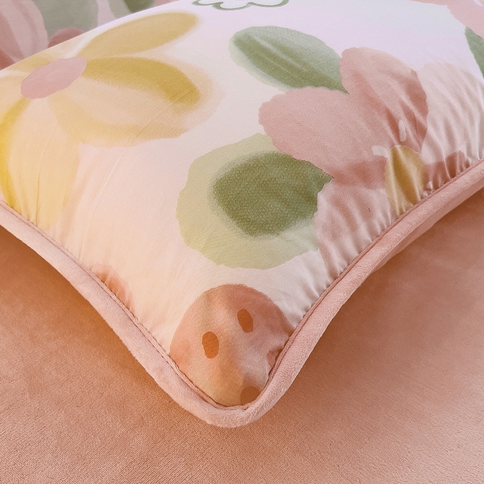 91家纺网 家纺一手货源 找家纺 2024新款全棉加牛奶绒四件套单被套系列-四件套 恋恋花语