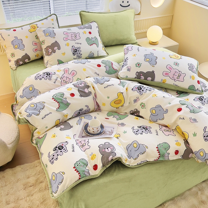 91家纺网 家纺一手货源 找家纺 2024新款全棉加牛奶绒四件套单被套系列-四件套 奇妙农场