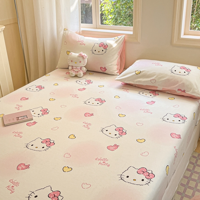 91家纺网 家纺一手货源 找家纺 博雅 2024新款三丽鸥卡通系列全棉印花床笠 彩色KT