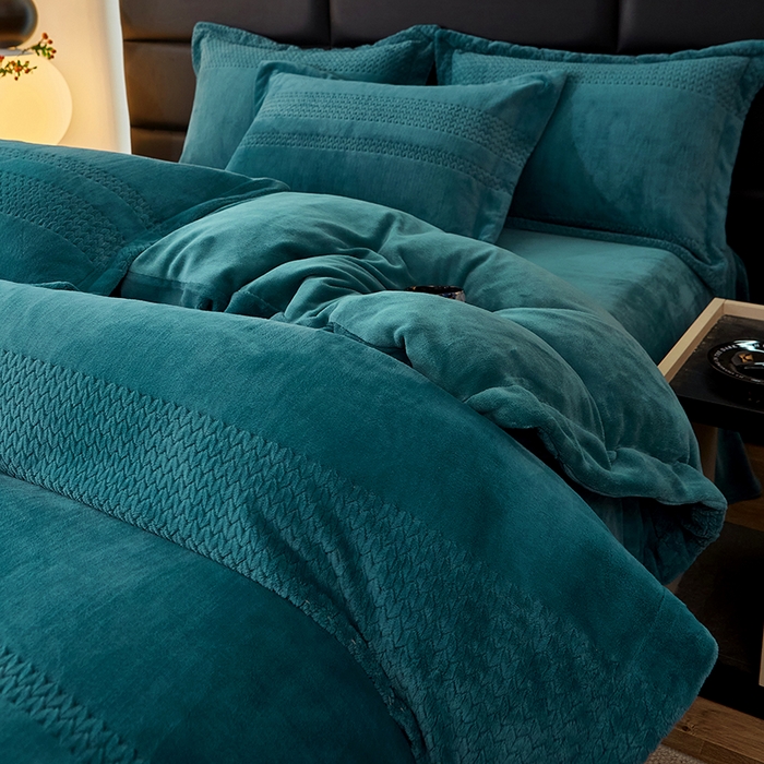 91家纺网 家纺一手货源 找家纺 绣女坊 2024新款雕花绒-大麦四件套 大麦-蓝