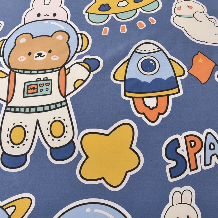 91家纺网 家纺一手货源 找家纺 2024新款全棉加牛奶绒四件套单被套系列-四件套 太空熊