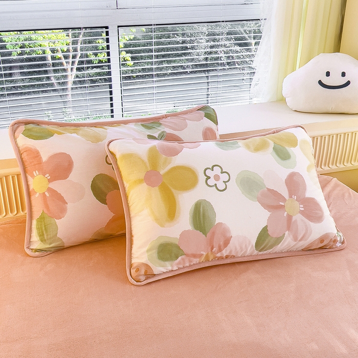 91家纺网 家纺一手货源 找家纺 2024新款全棉加牛奶绒四件套单被套系列-四件套 恋恋花语