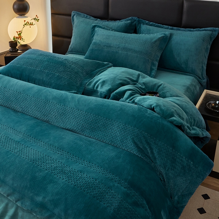 91家纺网 家纺一手货源 找家纺 绣女坊 2024新款雕花绒-大麦四件套 大麦-蓝