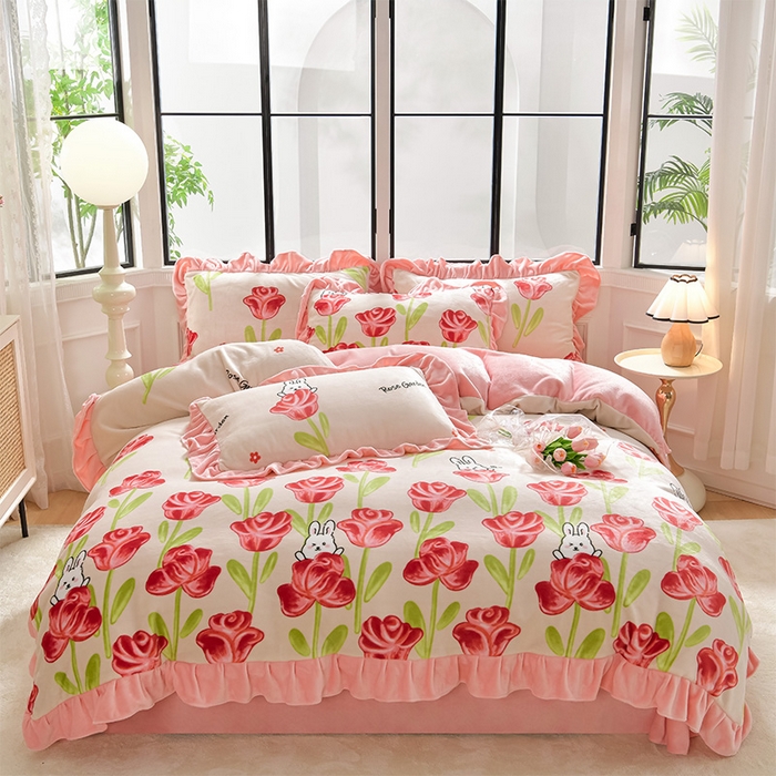 91家纺网 家纺一手货源 找家纺 妮恒美 2024新款韩版牛奶绒四件套 初恋