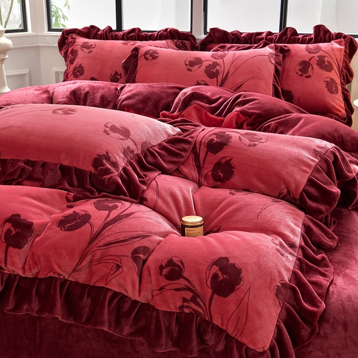 91家纺网 家纺一手货源 找家纺 妮恒美 2024新款韩版牛奶绒四件套 欢颜