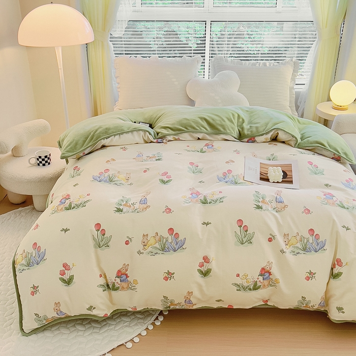 91家纺网 家纺一手货源 找家纺 2024新款全棉加牛奶绒四件套单被套系列-单被套 蘑菇屋