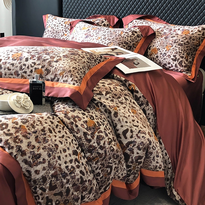 91家纺网 家纺一手货源 找家纺 东方名伶 2024新款50S全棉数码印花长绒棉四件套豹纹