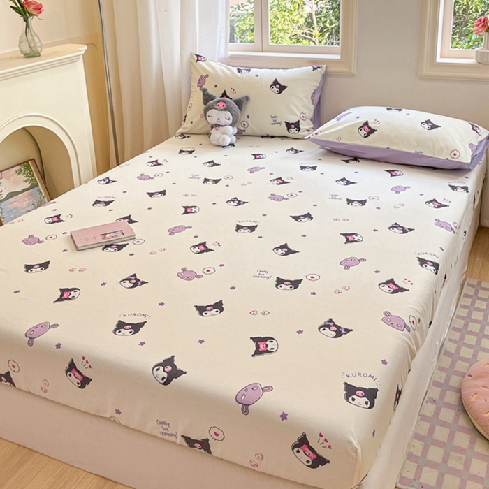 91家纺网 家纺一手货源 找家纺 博雅 2024新款三丽鸥卡通系列全棉印花床笠 星星库洛米