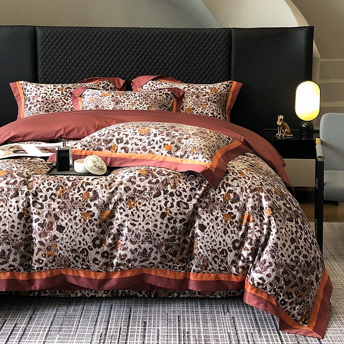 91家纺网 家纺一手货源 找家纺 东方名伶 2024新款50S全棉数码印花长绒棉四件套豹纹