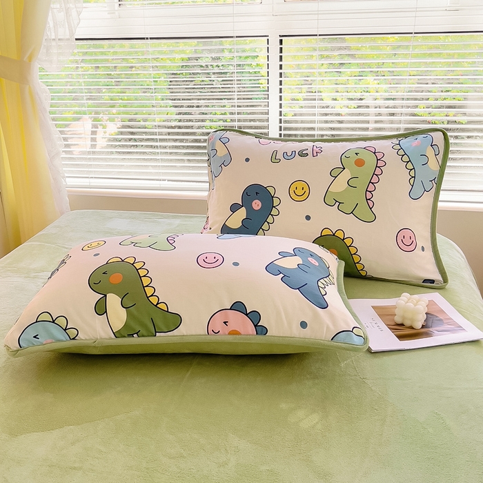 91家纺网 家纺一手货源 找家纺 2024新款全棉加牛奶绒四件套单被套系列-四件套 恐龙家族