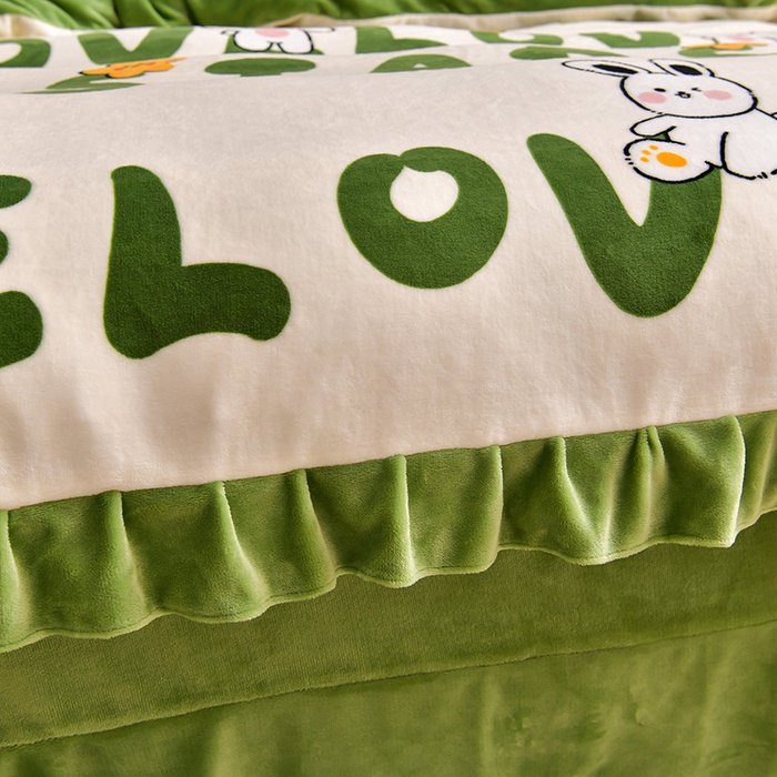 91家纺网 家纺一手货源 找家纺 妮恒美 2024新款韩版牛奶绒四件套 爱心兔