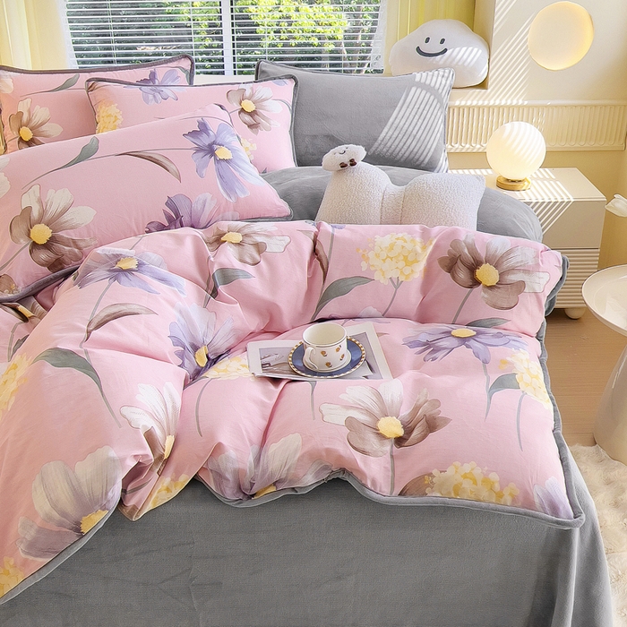 91家纺网 家纺一手货源 找家纺 2024新款全棉加牛奶绒四件套单被套系列-四件套 慕雅