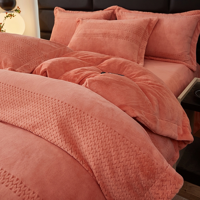 91家纺网 家纺一手货源 找家纺 绣女坊 2024新款雕花绒-大麦四件套 大麦-桔色