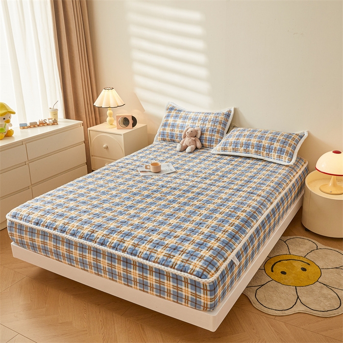 91家纺网 家纺一手货源 找家纺 兄弟坊 2024新款牛奶绒印花床护垫床笠 床垫保护套 悠闲格调-床笠款