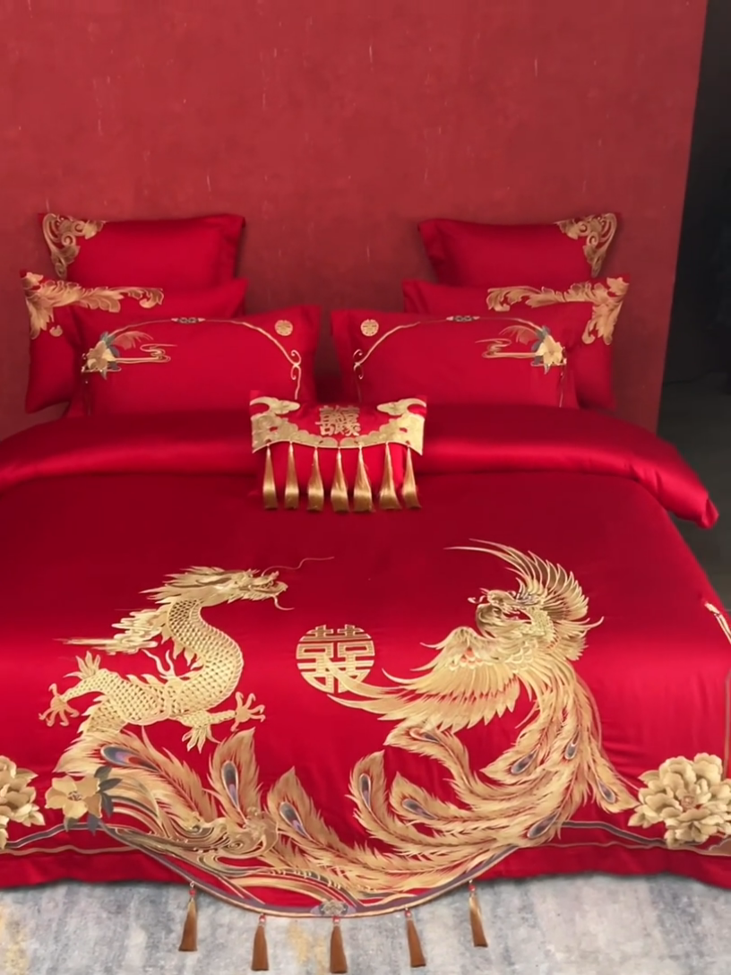 91家纺网 家纺一手货源 找家纺 宏羽纺家纺 2024新款13372纯棉婚庆套件系列 千禧婚嫁