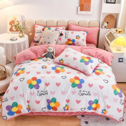 2024新款全棉加牛奶绒四件套单被套系列-四件套 手绘浪漫