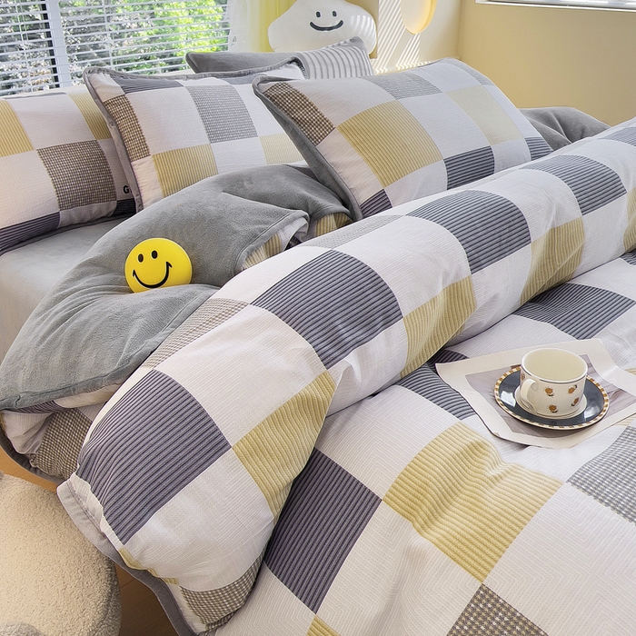 91家纺网 家纺一手货源 找家纺 2024新款全棉加牛奶绒四件套单被套系列-四件套 塞纳风尚