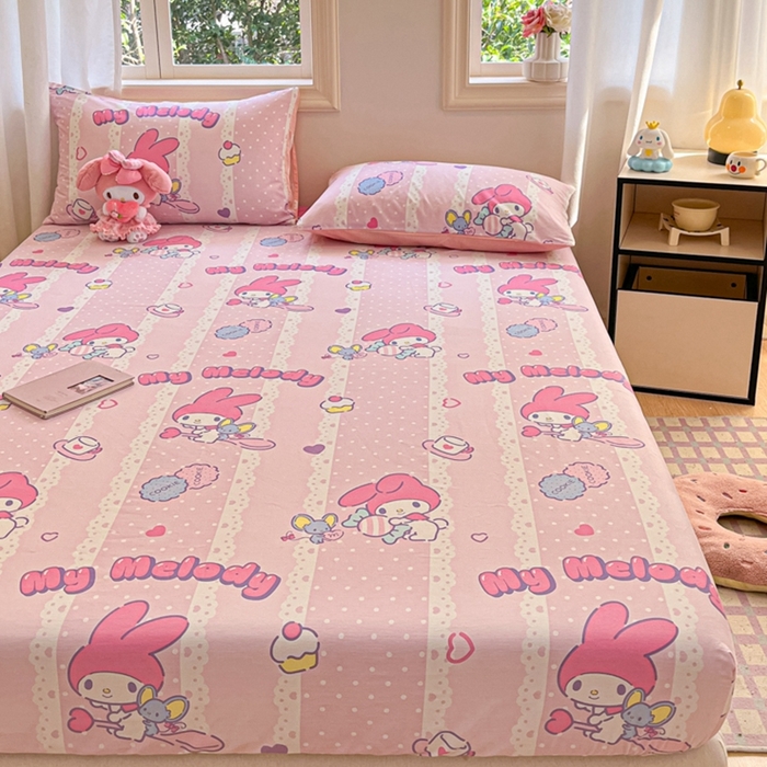 91家纺网 家纺一手货源 找家纺 博雅 2024新款三丽鸥卡通系列全棉印花床笠 魔法美乐蒂