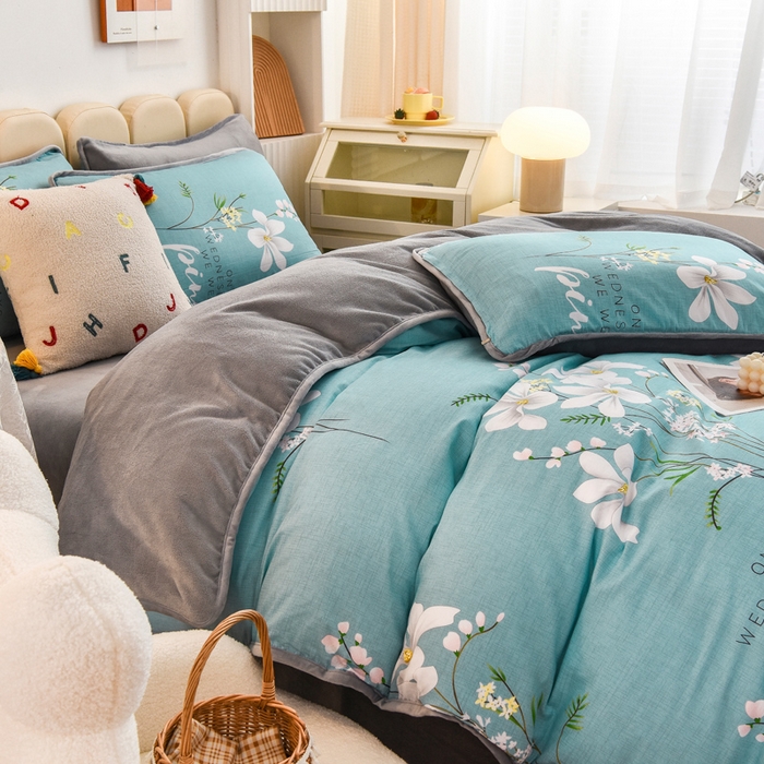 91家纺网 家纺一手货源 找家纺 2024新款全棉加牛奶绒四件套单被套系列-四件套 宁静生活