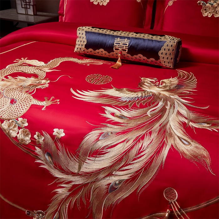 91家纺网 家纺一手货源 找家纺 宏羽纺家纺 2024新款13372纯棉婚庆套件系列 龙凤奇缘