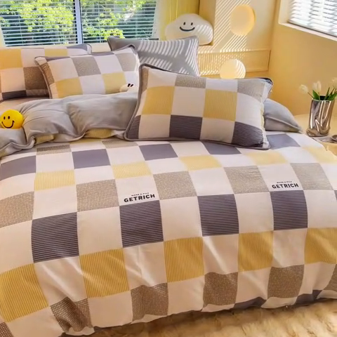 91家纺网 家纺一手货源 找家纺 2024新款全棉加牛奶绒四件套单被套系列-四件套 塞纳风尚