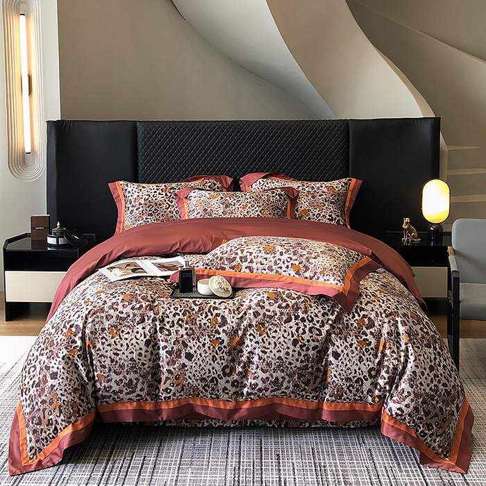 91家纺网 家纺一手货源 找家纺 东方名伶 2024新款50S全棉数码印花长绒棉四件套豹纹