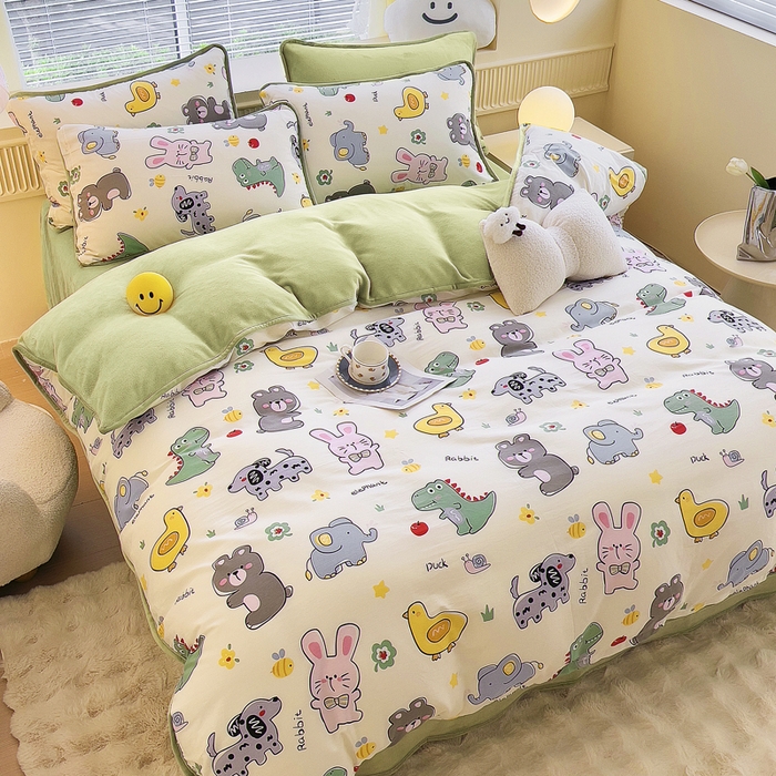 91家纺网 家纺一手货源 找家纺 2024新款全棉加牛奶绒四件套单被套系列-四件套 奇妙农场