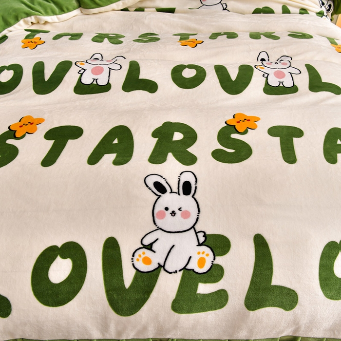 91家纺网 家纺一手货源 找家纺 妮恒美 2024新款韩版牛奶绒四件套 爱心兔