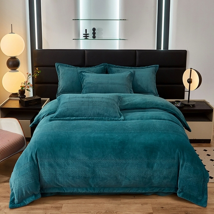 91家纺网 家纺一手货源 找家纺 绣女坊 2024新款雕花绒-大麦四件套 大麦-蓝