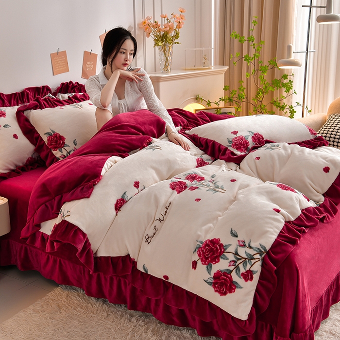 91家纺网 家纺一手货源 找家纺 妮恒美 2024新款韩版牛奶绒四件套 挚爱