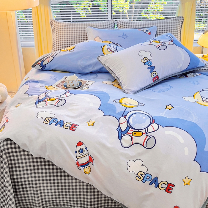 91家纺网 家纺一手货源 找家纺 2024新款全棉加牛奶绒四件套单被套系列-四件套 漫步太空