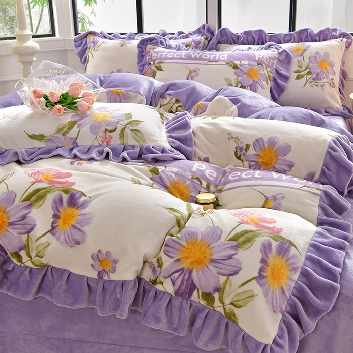 91家纺网 家纺一手货源 找家纺 妮恒美 2024新款韩版牛奶绒四件套 芳草集