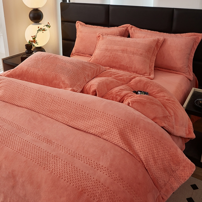 91家纺网 家纺一手货源 找家纺 绣女坊 2024新款雕花绒-大麦四件套 大麦-桔色