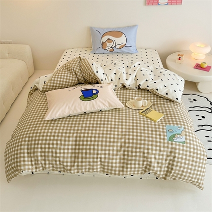 珺柔家纺 2024新款全棉40支贴画数码印花枕套四件套 绅士猫