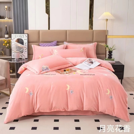 优姿家纺 2025新款加厚全消光牛奶绒印花四件套 月亮花香