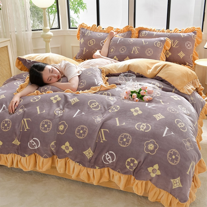 91家纺网 家纺一手货源 找家纺 妮恒美 2024新款韩版牛奶绒四件套 英伦风尚