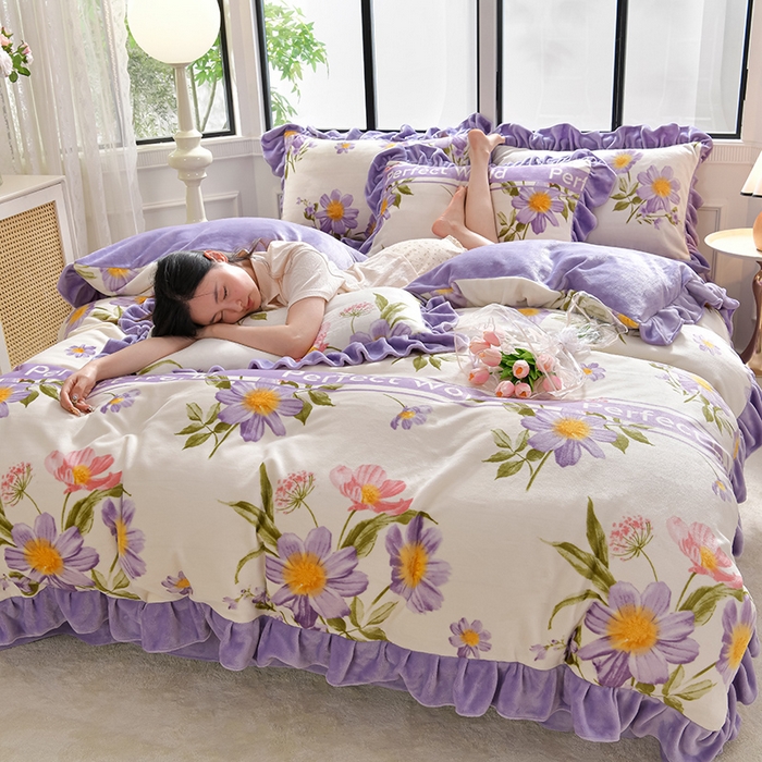 91家纺网 家纺一手货源 找家纺 妮恒美 2024新款韩版牛奶绒四件套 芳草集